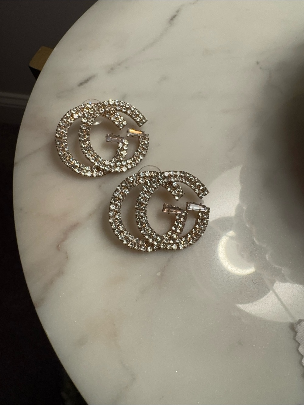 Crystal Double G Stud Earrings - Gold Tone
